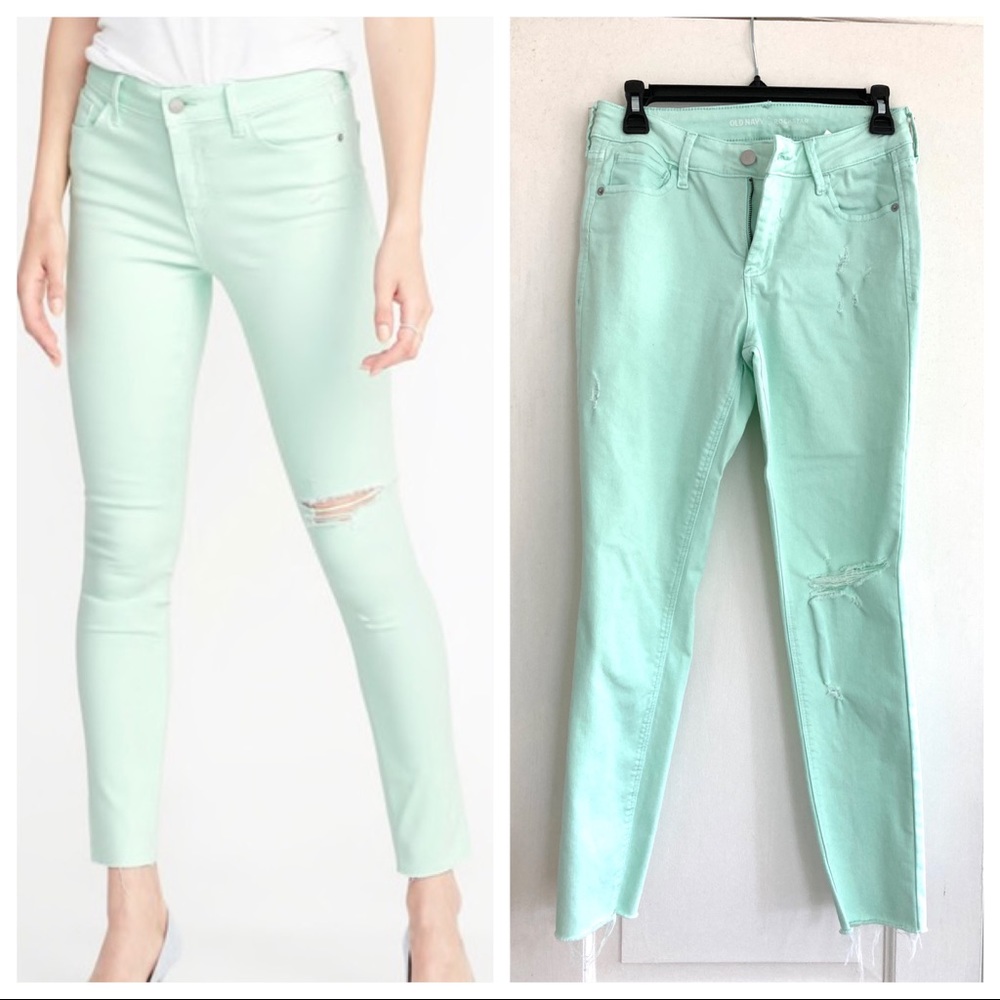 Old Navy Rockstar Mid-Rise Mint Green Jeans Size 6
